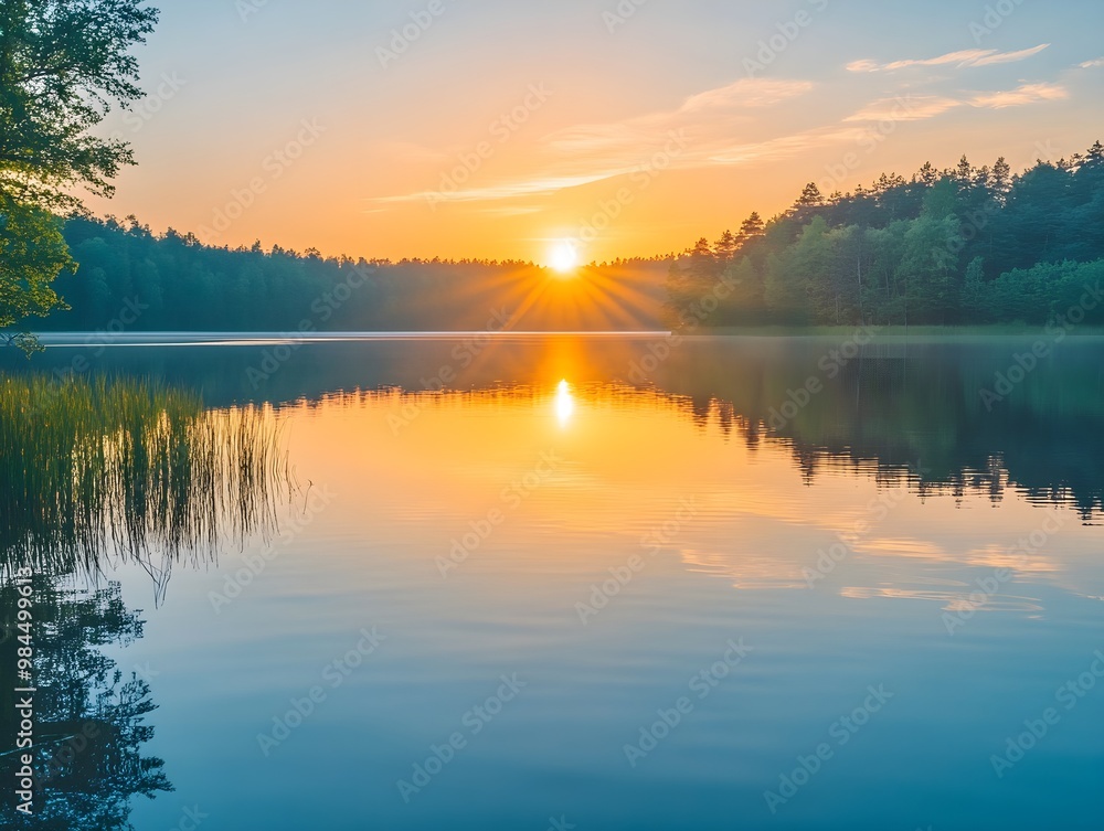 A breathtaking sunrise paints the sky with hues of orange and pink, reflecting on a calm lake surrounded by misty forests. The scene captures the serene beauty of nature at dawn. A breathtaking sunrise paints the sky with hues of orange and pink, reflecting on a calm lake surrounded by misty forests. The scene captures the serene beauty of nature at dawn.
