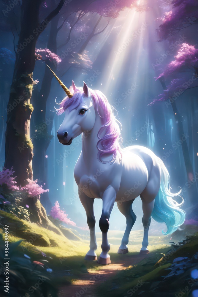 Naklejka premium unicorn in the forest 3