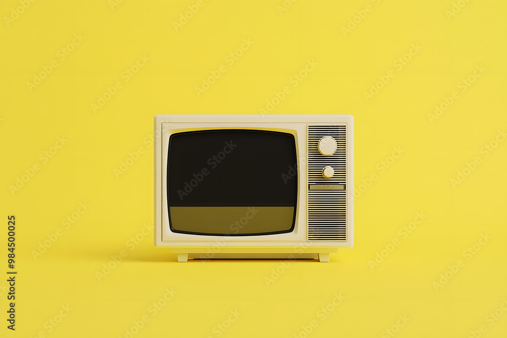 Old Television on Yellow Background | Retro Style with Bold Vintage Aesthetic Old Television on Yellow Background | Retro Style with Bold Vintage Aesthetic