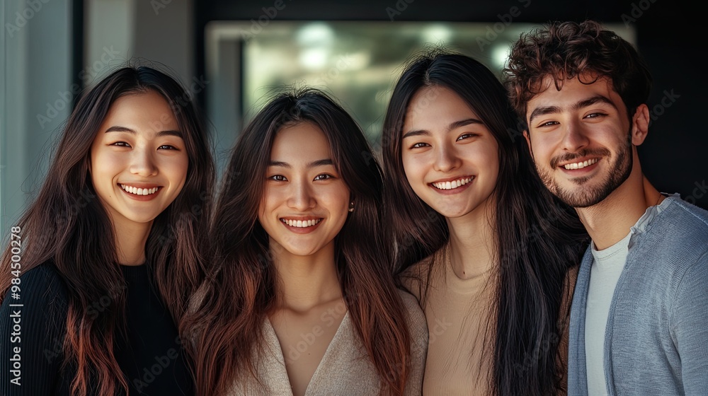 Obraz premium Happy Group of Young Friends Smiling and Enjoying Time Together