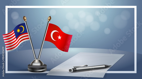 Malaysia and Turkey Small national flag on bokeh background, cooperative relationship