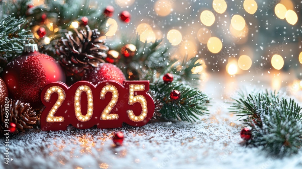 2025 New Year Celebration with Holiday Decorations and Pinecones 2025 New Year Celebration with Holiday Decorations and Pinecones