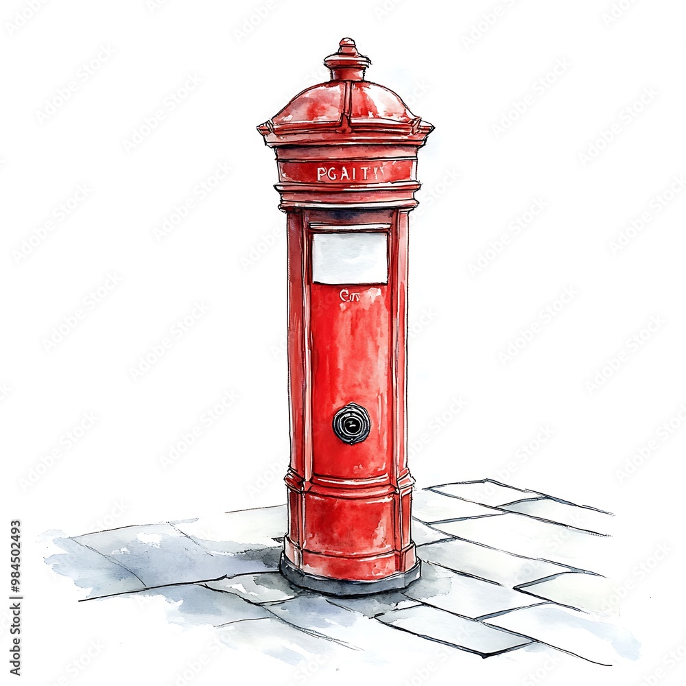 Watercolor Painting of a Classic Red Postbox. Watercolor Painting of a Classic Red Postbox.