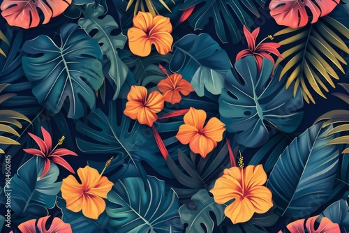 tropical plants pattern, green. ai generated