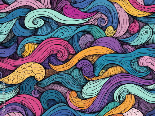 A colorful zentangle drawing with swirls and curves. The colors are vibrant and the brushstrokes are bold.
 photo