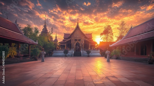 A peaceful shot of Wat Phra That Lampang Luang, a traditional Lanna-style temple in northern Thailand.