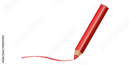 Red pencil with dynamic stroke. Doodle. Line. Close up. Used for web design collages.