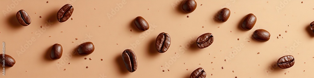Fototapeta premium Abstract background with scattered coffee beans