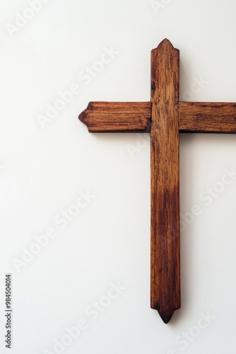 Rustic Wooden Cross on White Background