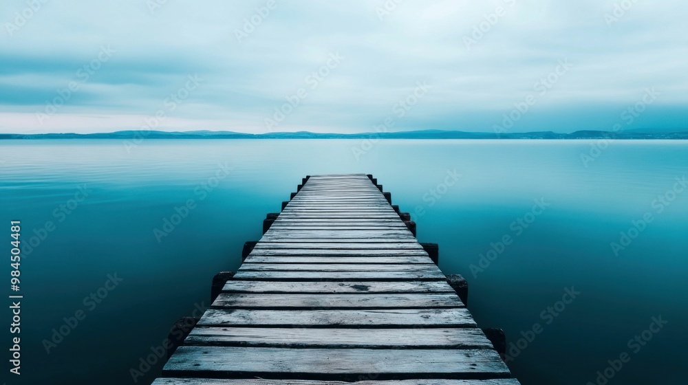 Long Wooden Pier Leading into a Calm Blue Sea Long Wooden Pier Leading into a Calm Blue Sea