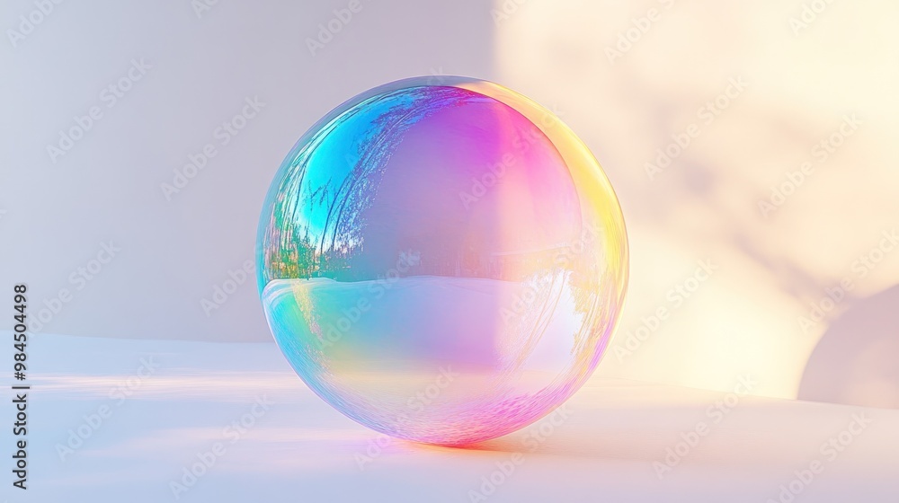 Holographic sphere reflecting light on a white surface. Holographic sphere reflecting light on a white surface.