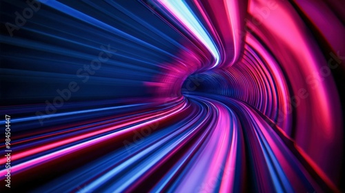 Futuristic Tunnel with Neon Lights and Motion Blur