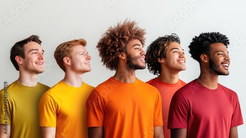 Diverse Group of Smiling People in Colorful T-Shirts