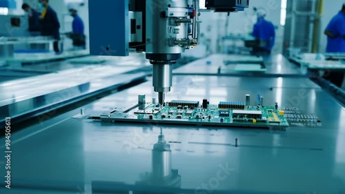 Advanced automation technology assembling circuit boards in a modern electronics manufacturing facility