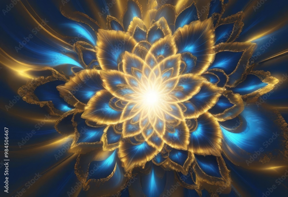 Fototapeta premium abstract background with gold, blue and neon lines in the shape of a flower