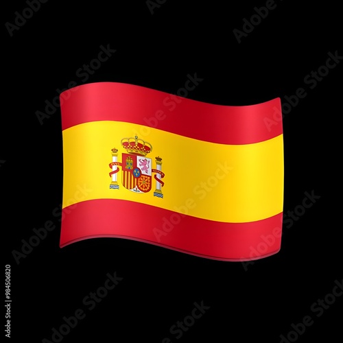 Waving Spanish Flag Emoji Isolated on Black Background
