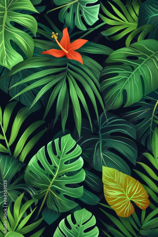 Naklejka premium tropical plants pattern, green. ai generated