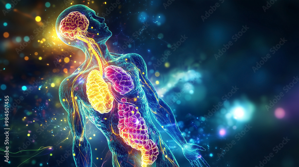 A colorful human body with a brain and lungs A colorful human body with a brain and lungs