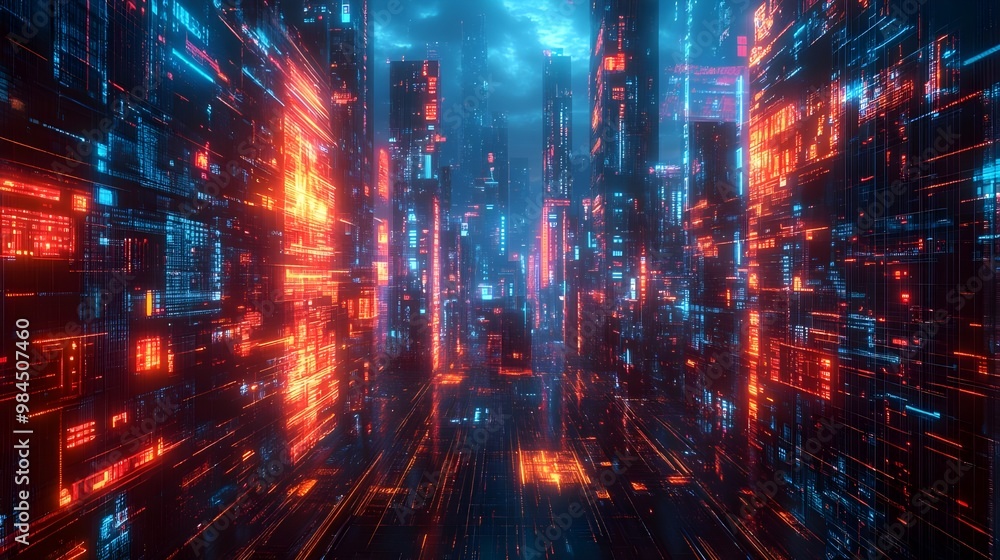 Futuristic cyberspace with glowing neon lights, 3d rendering - Generated AI Futuristic cyberspace with glowing neon lights, 3d rendering - Generated AI