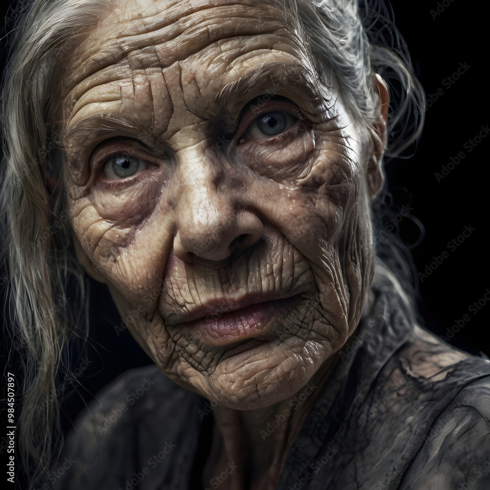 Smiling old woman with wrinkled face and silver hair, looking directly at camera Smiling old woman with wrinkled face and silver hair, looking directly at camera