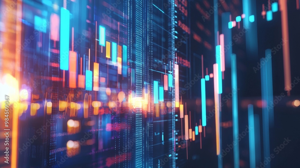 Data interface with vibrant graphics, displaying technology and analysis in digital space. Data interface with vibrant graphics, displaying technology and analysis in digital space.
