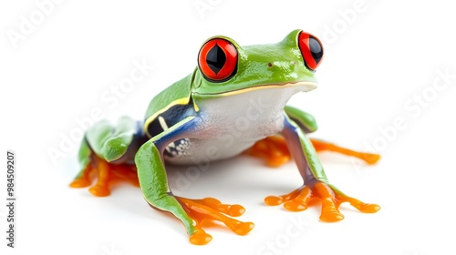 Green Tree Frog on White Background, Photo Realistic, Texture, Pattern Background, Wallpaper, Cover and Screen of Smartphone, PC, Laptop, 9:16 and 16:9 Format