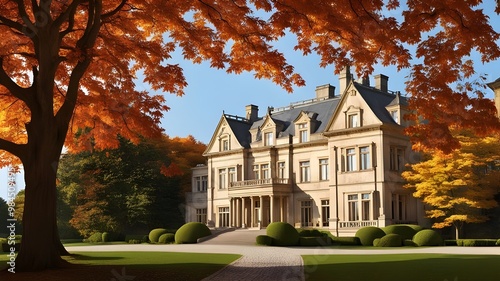 Obraz na płótnie mansion with autumn w salonie