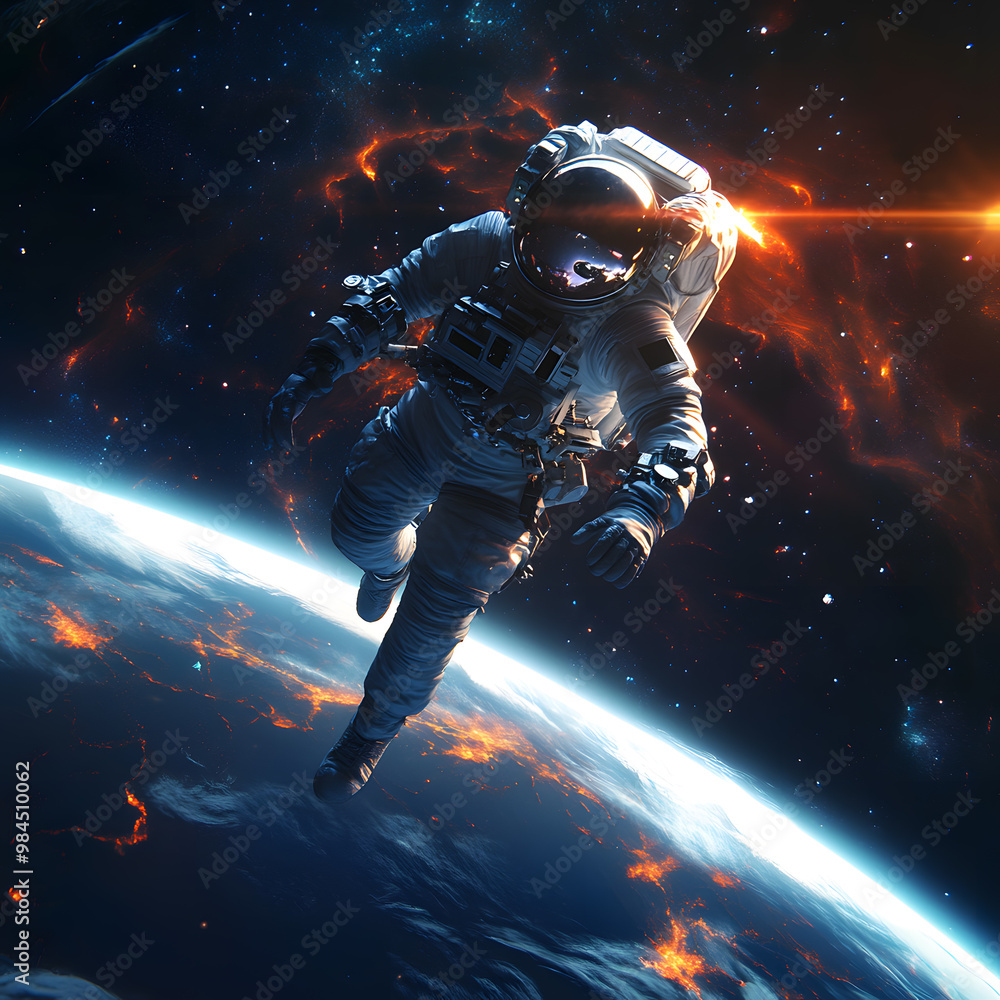 Fototapeta premium graphics of space, planets, and astronauts on a white background.