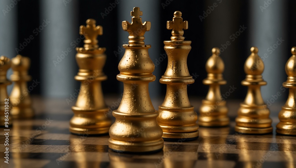Gold king and queen chess pieces for business strategy. Gold king and queen chess pieces for business strategy.