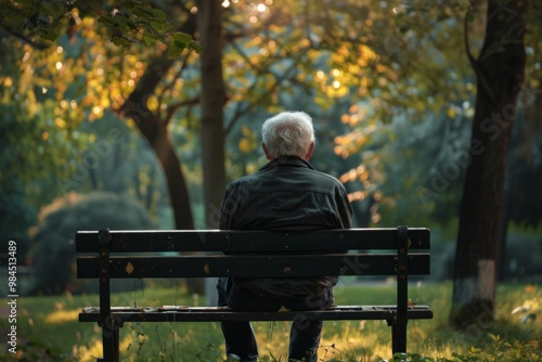 Senior man relaxing on bench in autumn park