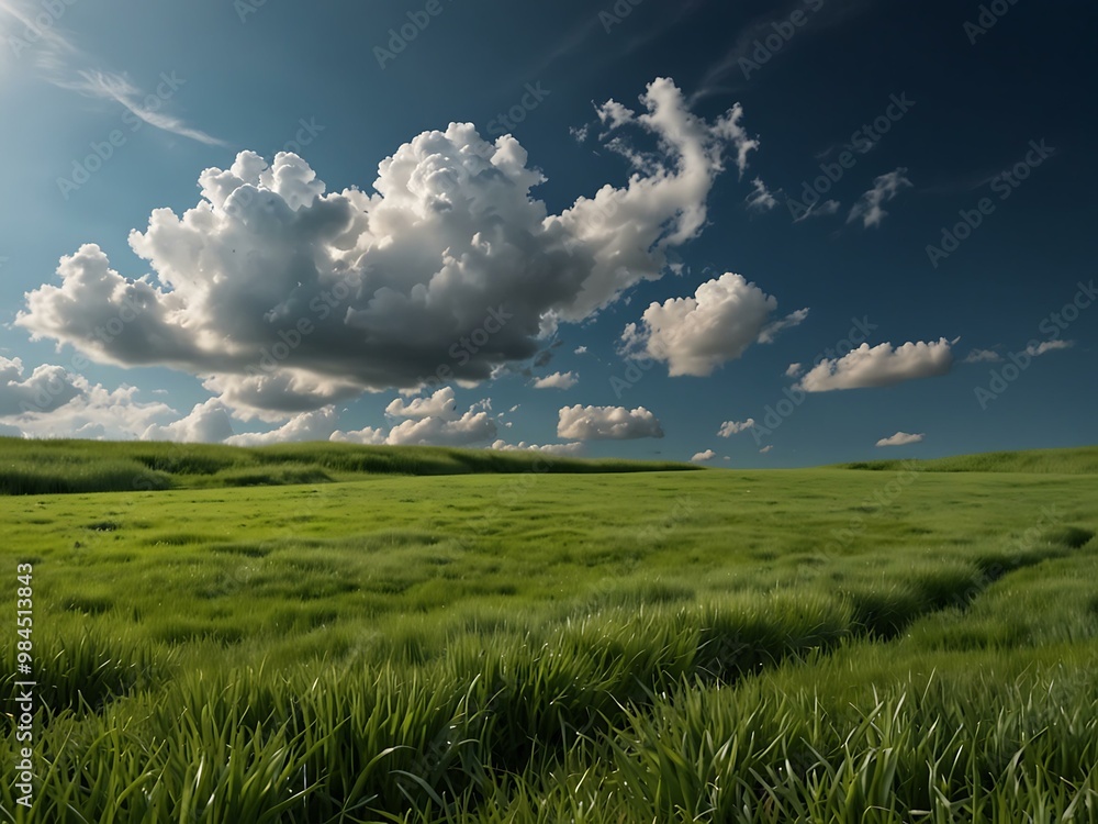 Green grass field with blue sky and clouds. Green grass field with blue sky and clouds.