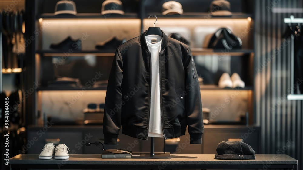 Black Bomber Jacket on Display Black Bomber Jacket on Display