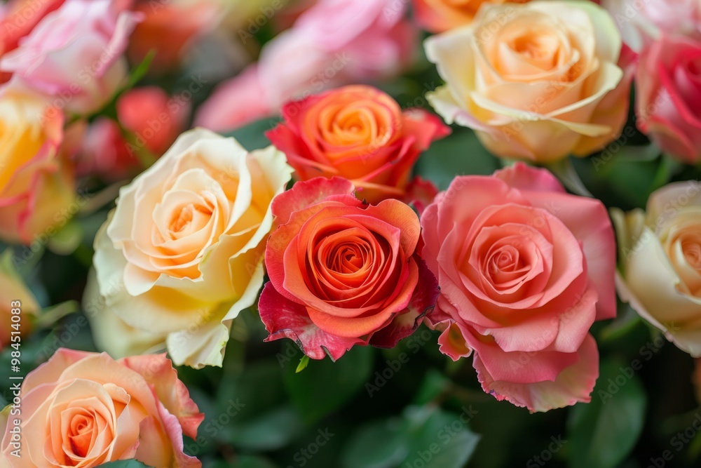 Bouquet of freshly cut roses blooming in a variety of colors Bouquet of freshly cut roses blooming in a variety of colors