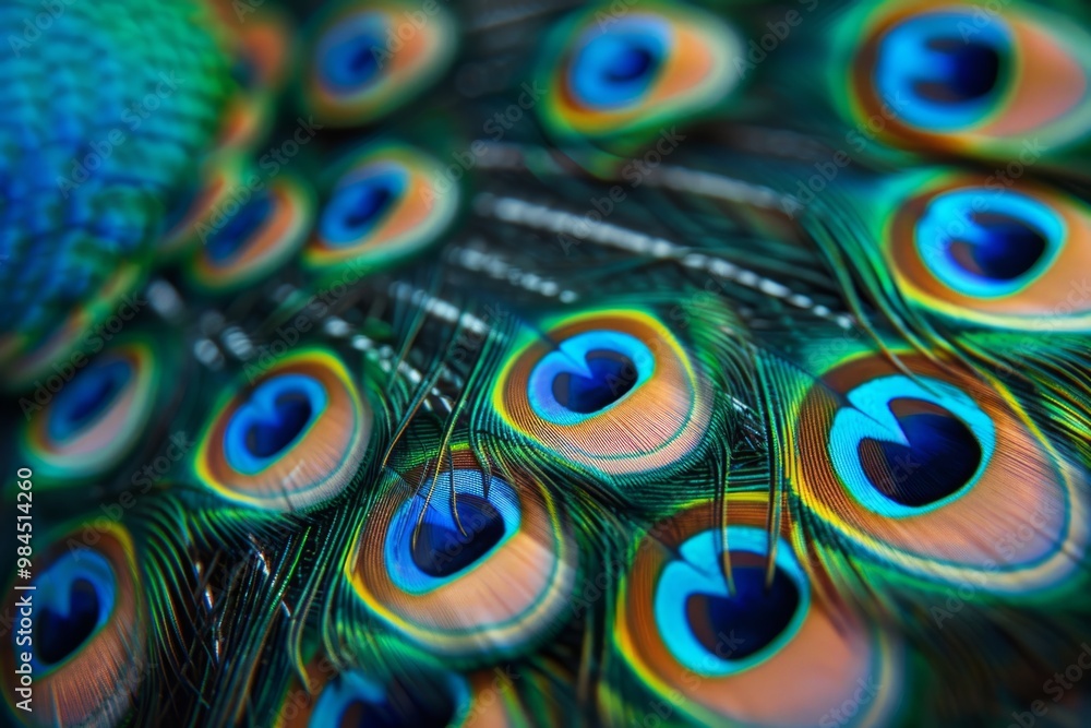 Obraz premium Peacock feathers showing iridescent green and blue colors
