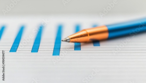 A close-up image of a blue pen resting on lined paper with blue lines, highlighting a clean and organized writing environment.