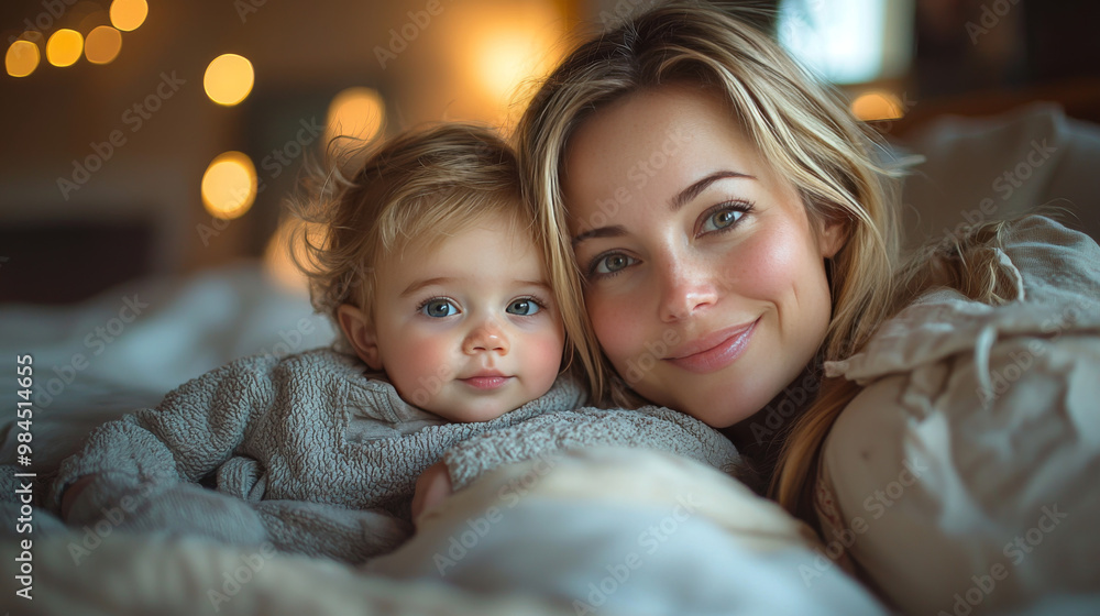 A young mother and her baby girl share a loving moment, their faces glowing with happiness. A young mother and her baby girl share a loving moment, their faces glowing with happiness.