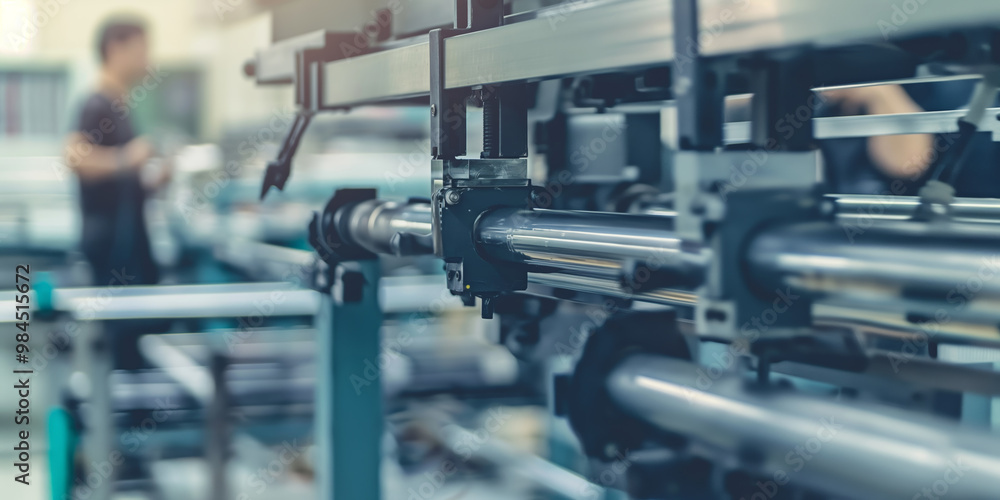 Modern Industrial Machine in Operation at Manufacturing Facility Modern Industrial Machine in Operation at Manufacturing Facility