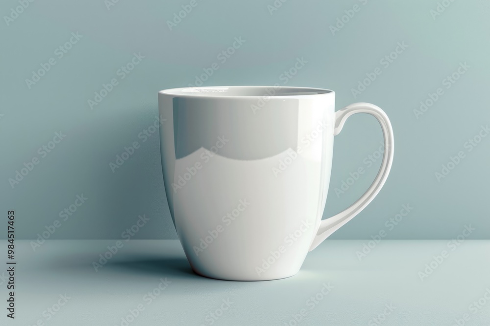 Obraz premium White mug standing on light blue surface
