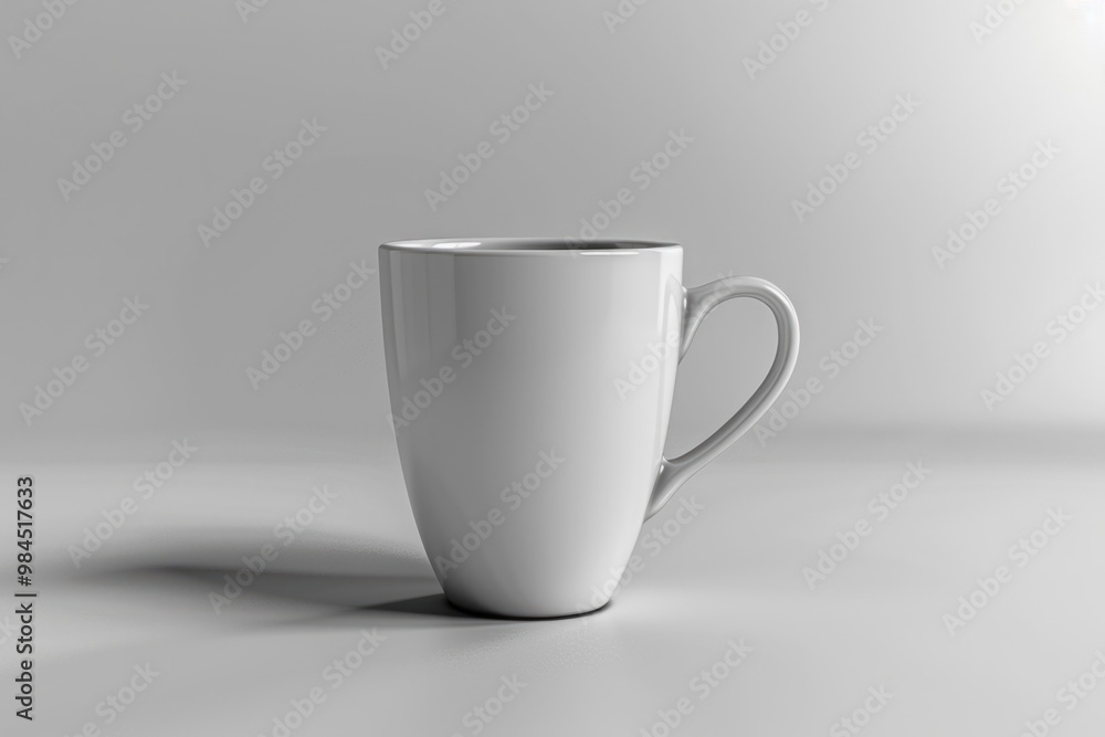 Obraz premium White coffee mug standing on gray background