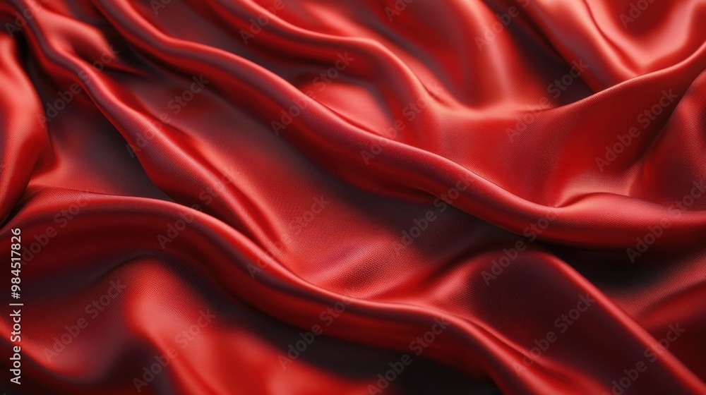 Close up of beautiful red satin fabric with soft waves Close up of beautiful red satin fabric with soft waves