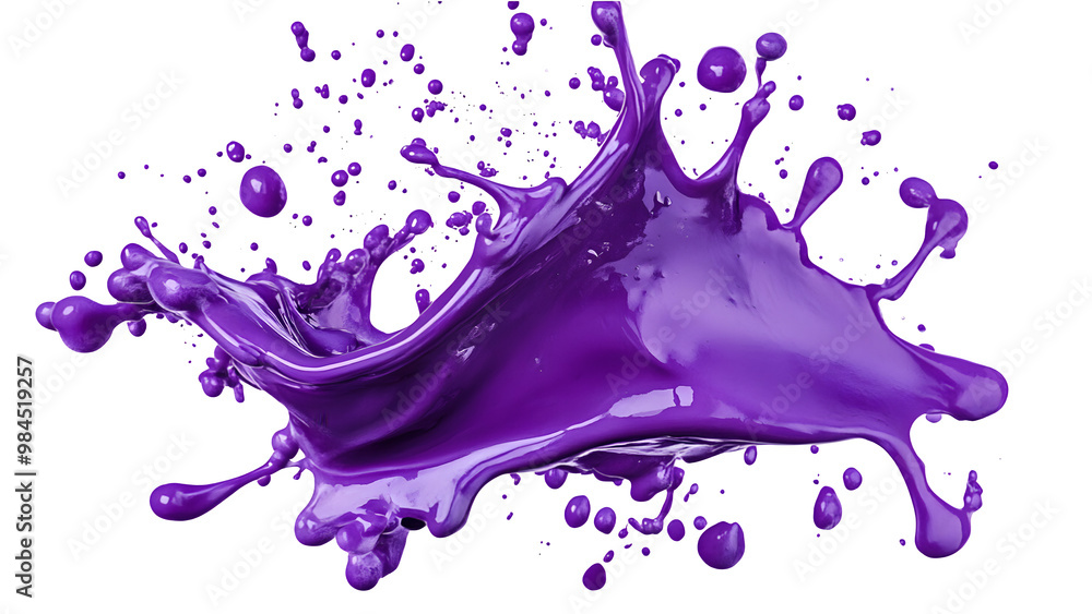 Fototapeta premium Purple paint splashes isolated on a transparent background, PNG 