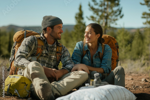 Couple Hiking Together in Nature