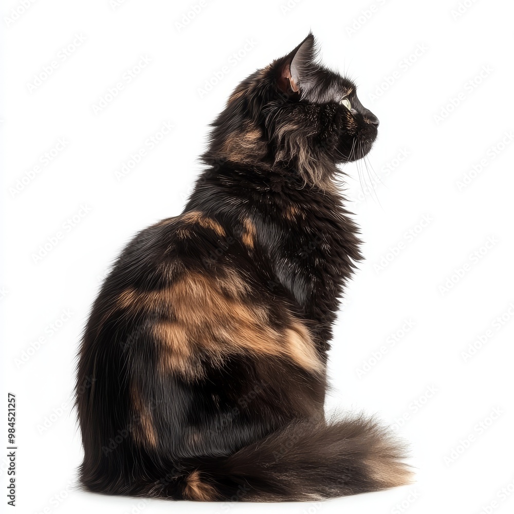 In this isolated image, a sitting long-haired cat is studying a transparent background In this isolated image, a sitting long-haired cat is studying a transparent background