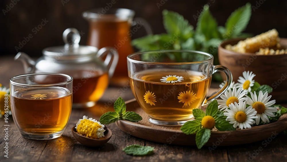 Herbal Tea Set with Mint, Chamomile, and Honey Herbal Tea Set with Mint, Chamomile, and Honey