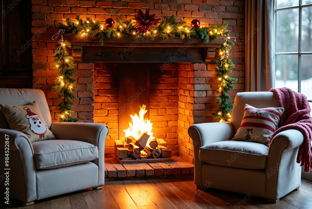 Cozy Fireplace Scene: Winter Warmth and Holiday Cheer for Seasonal Marketing and Home Decor Promotions Cozy Fireplace Scene: Winter Warmth and Holiday Cheer for Seasonal Marketing and Home Decor Promotions
