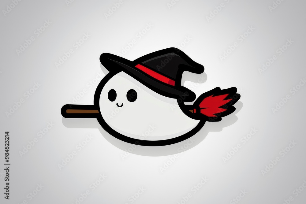 Fototapeta premium Cute Ghost Witch Flying On Broom Stick