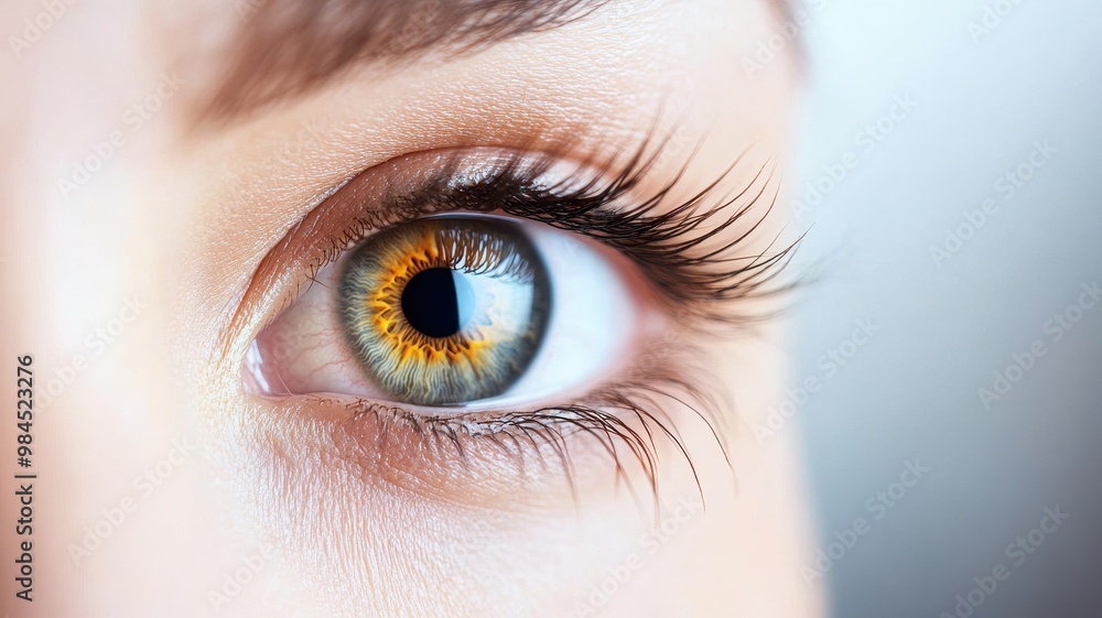Fototapeta premium A close-up of an eye showcasing vibrant colors and intricate details of the iris and eyelashes, symbolizing beauty and uniqueness.