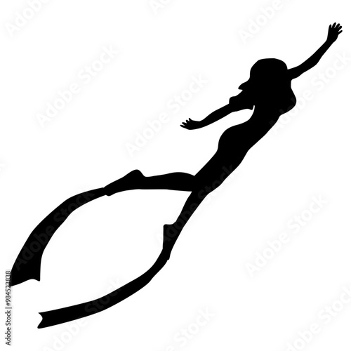 A black silhouette of a woman doing scuba Diver