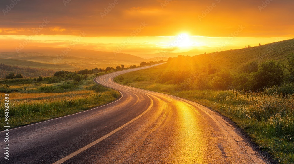 A road with a sun shining on it A road with a sun shining on it