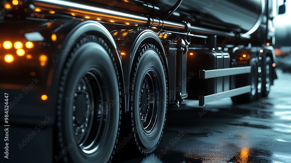 Close-up View of a Black Tanker Truck Close-up View of a Black Tanker Truck
